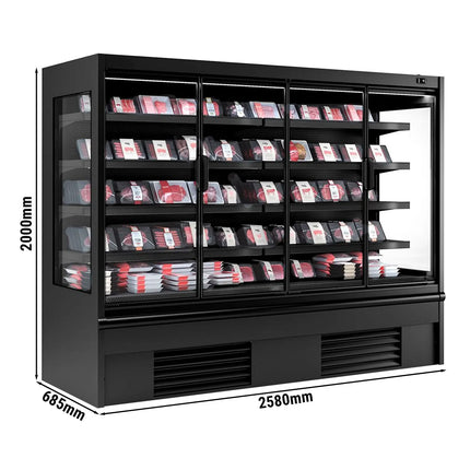 GGM Gastro Commercial multideck display fridge - 2580mm - 910L - with 4 hinged glass doors & 4 shelves - Black