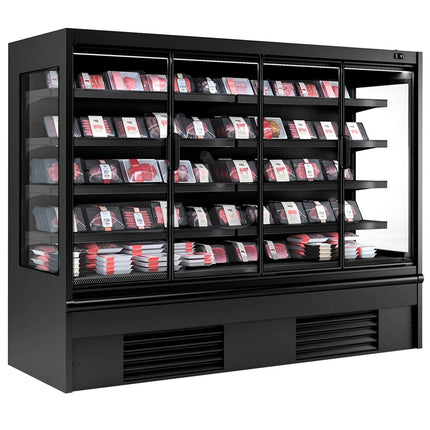 GGM Gastro Commercial multideck display fridge - 2580mm - 910L - with 4 hinged glass doors & 4 shelves - Black