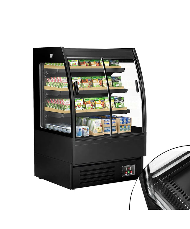 GGM Gastro Commercial multideck display fridge - 900mm - 216L - with 2 double‑glazed sliding doors & 3 shelves - Black