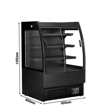 GGM Gastro Commercial multideck display fridge - 900mm - 216L - with 2 double‑glazed sliding doors & 3 shelves - Black