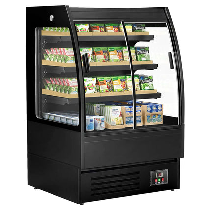 GGM Gastro Commercial multideck display fridge - 900mm - 216L - with 2 double‑glazed sliding doors & 3 shelves - Black