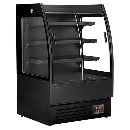 GGM Gastro Commercial multideck display fridge - 900mm - 216L - with 2 double‑glazed sliding doors & 3 shelves - Black