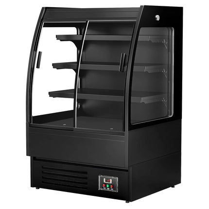 GGM Gastro Commercial multideck display fridge - 900mm - 216L - with 2 double‑glazed sliding doors & 3 shelves - Black