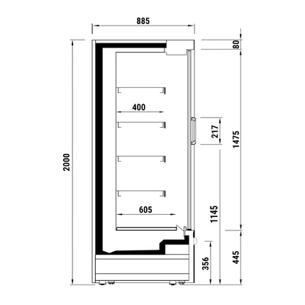 GGM Gastro Commercial multideck display fridge - Open front - 1020mm - 602L - with 4 shelves - incl. night blind