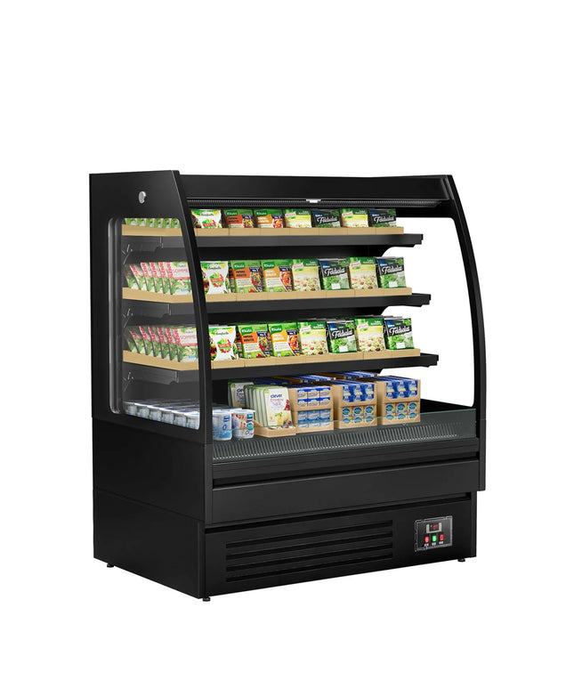 GGM Gastro Commercial multideck display fridge - Open front - 1200mm - 380L - with 3 shelves - Black