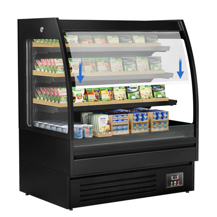 GGM Gastro Commercial multideck display fridge - Open front - 1200mm - 380L - with 3 shelves - Black