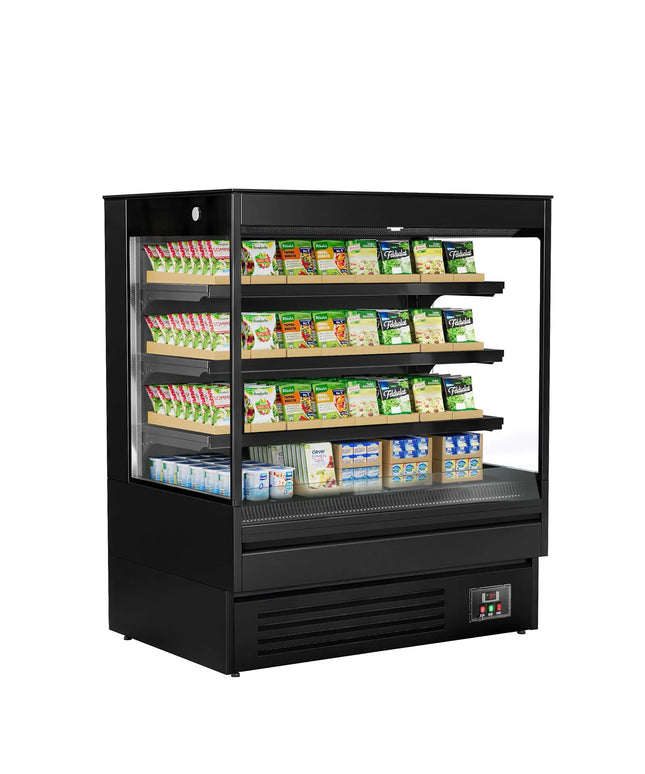GGM Gastro Commercial multideck display fridge - Open front - 1200mm - 390L - with 3 shelves - Black