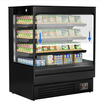 GGM Gastro Commercial multideck display fridge - Open front - 1200mm - 390L - with 3 shelves - Black