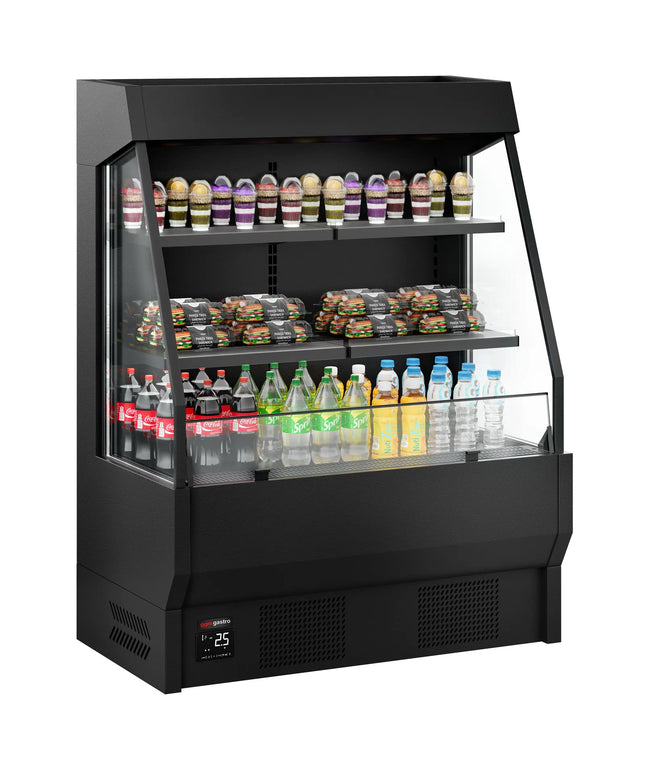 GGM Gastro Commercial multideck display fridge - Open front - 1220mm - 300L - with 2 shelves - Black