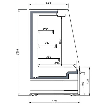 GGM Gastro Commercial multideck display fridge - Open front - 1955mm - 537L - with 3 shelves - incl. night blind