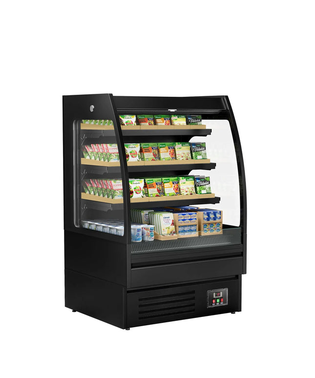 GGM Gastro Commercial multideck display fridge - Open front - 900mm - 216L - with 3 shelves - Black
