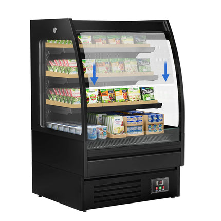 GGM Gastro Commercial multideck display fridge - Open front - 900mm - 216L - with 3 shelves - Black