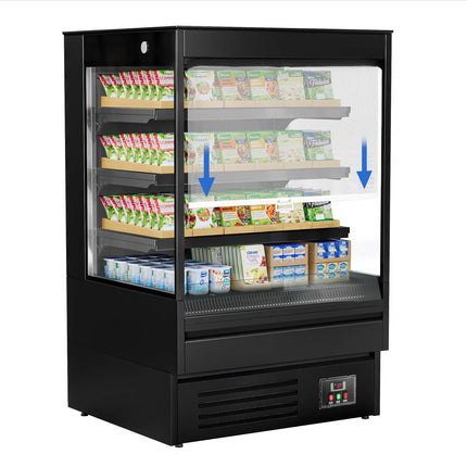GGM Gastro Commercial multideck display fridge - Open front - 900mm - 287L - with 3 shelves - Black