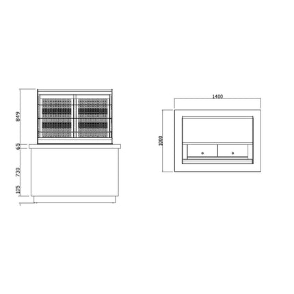 GGM Gastro Commercial multideck display fridge PRAG Self-Service - 640L - 1400mm - Double glazing - square - with 3 shelves - incl. night curtain