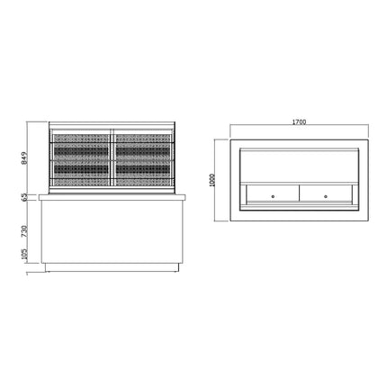 GGM Gastro Commercial multideck display fridge PRAG Self-Service - 826L - 1700mm - Double glazing - square - with 4 shelves - incl. night curtain