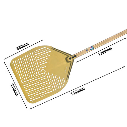 GGM Gastro Commercial Pizza Peel GOLD - Aluminium - 330x330mm - Length:120cm - perforated - special G.H.A. anodising