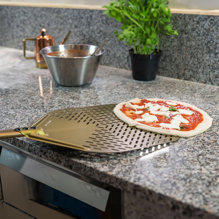 GGM Gastro Commercial Pizza Peel GOLD - Aluminium - 330x330mm - Length:120cm - perforated - special G.H.A. anodising