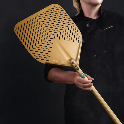 GGM Gastro Commercial Pizza Peel GOLD - Aluminium - 330x330mm - Length:120cm - perforated - special G.H.A. anodising