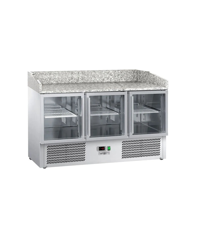 GGM Gastro Commercial Pizza Prep Counter - Granite Top ECO - 1400x700mm - with 3 glass doors