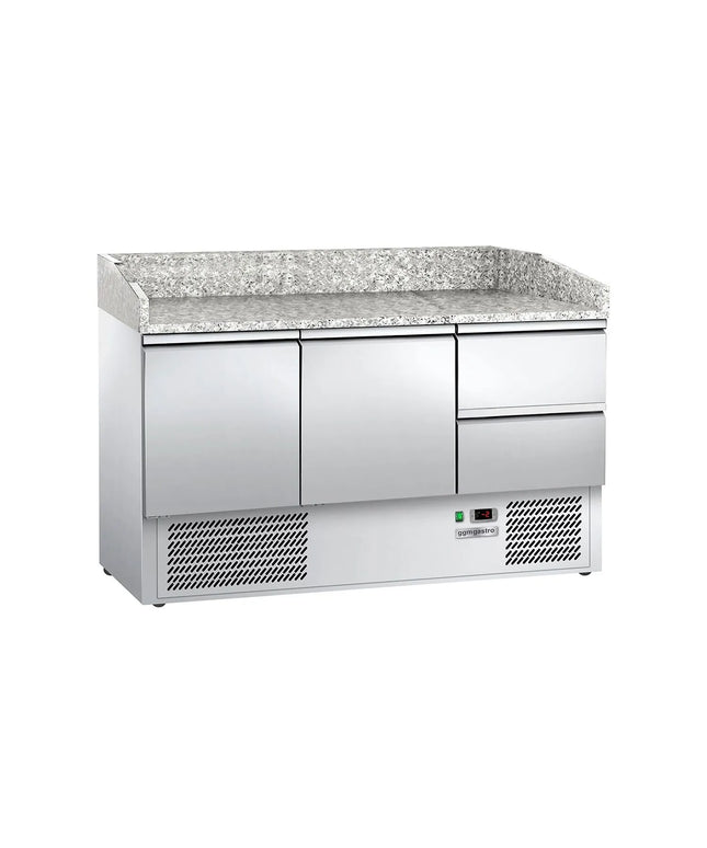 GGM Gastro Commercial Pizza Prep Counter - Granite Top ECO - 1400x700mm - with 2 doors & 2 drawers