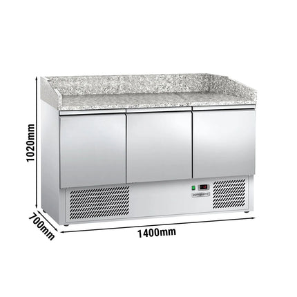 GGM Gastro Commercial Pizza Prep Counter - Granite Top ECO - 1400x700mm - with 3 doors