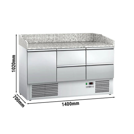 GGM Gastro Commercial Pizza Prep Counter - Granite Top ECO - 1400x700mm - with 1 doors & 4 drawers