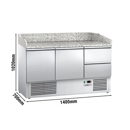 GGM Gastro Commercial Pizza Prep Counter - Granite Top ECO - 1400x700mm - with 2 doors & 2 drawers