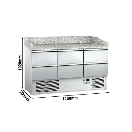 GGM Gastro Commercial Pizza Prep Counter - Granite Top ECO - 1400x700mm - with 0 doors & 6 drawers