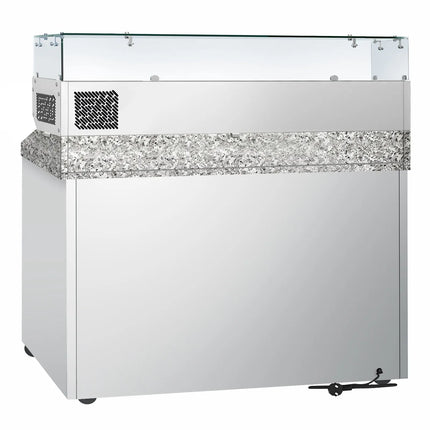 GGM Gastro Commercial Pizza Prep Counter - Granite Top ECO - 1400x700mm - with 0 doors & 6 drawers 1/2 - incl. refrigerated topping unit with glass sneeze guard - 6x GN 1/4