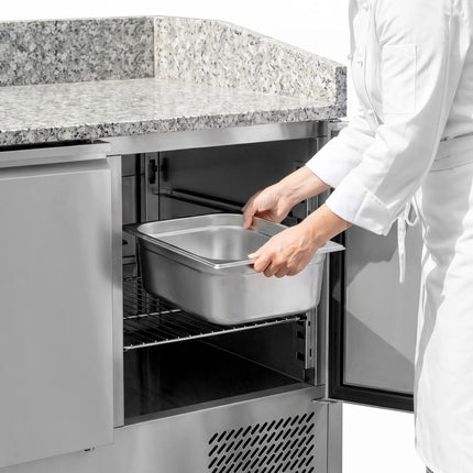 GGM Gastro Commercial Pizza Prep Counter - Granite Top ECO - 1400x700mm - with 3 doors