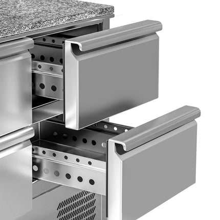 GGM Gastro Commercial Pizza Prep Counter - Granite Top ECO - 1400x700mm - with 1 doors & 4 drawers