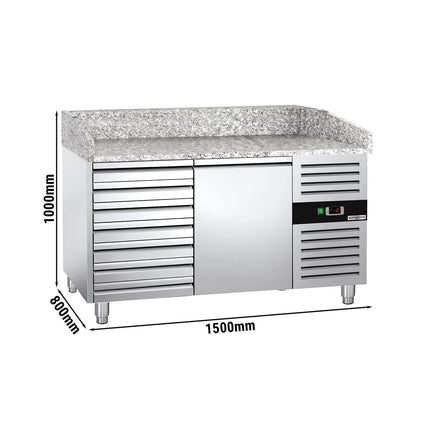 GGM Gastro Commercial Pizza Prep Counter - Granite Top ECO - 1500x800mm - with 1 doors & 7 drawers