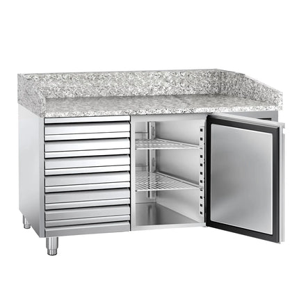 GGM Gastro Commercial Pizza Prep Counter - Granite Top ECO - 1500x800mm - with 1 doors & 7 drawers
