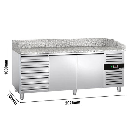GGM Gastro Commercial Pizza Prep Counter - Granite Top ECO - 2025x800mm - with 2 doors & 7 drawers