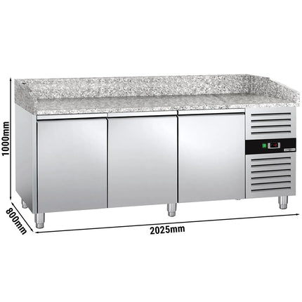 GGM Gastro Commercial Pizza Prep Counter - Granite Top ECO - 2025x800mm - with 3 doors