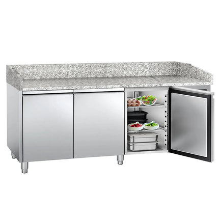 GGM Gastro Commercial Pizza Prep Counter - Granite Top ECO - 2025x800mm - with 3 doors