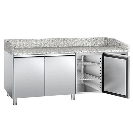GGM Gastro Commercial Pizza Prep Counter - Granite Top ECO - 2025x800mm - with 3 doors