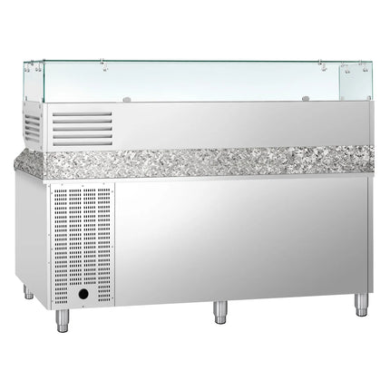 GGM Gastro Commercial Pizza Prep Counter - Granite Top ECO - 2025x800mm - with 2 doors & 7 drawers - incl. refrigerated topping unit - 9x GN 1/3