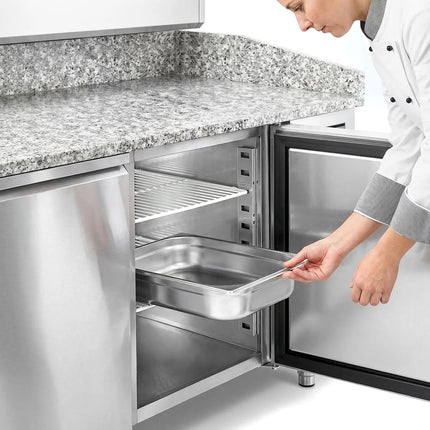 GGM Gastro Commercial Pizza Prep Counter - Granite Top ECO - 2025x800mm - with 3 doors