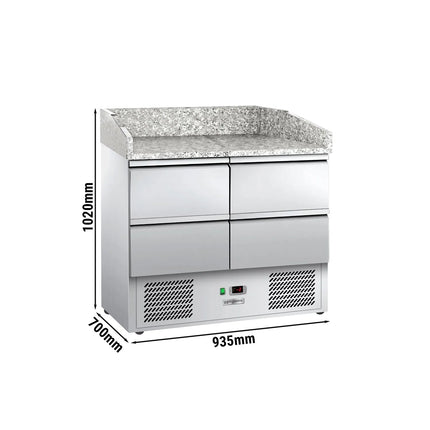 GGM Gastro Commercial Pizza Prep Counter - Granite Top ECO - 935x700mm - with 0 doors & 4 drawers