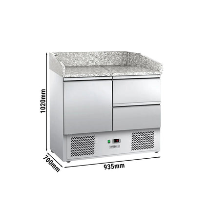 GGM Gastro Commercial Pizza Prep Counter - Granite Top ECO - 935x700mm - with 1 doors & 2 drawers