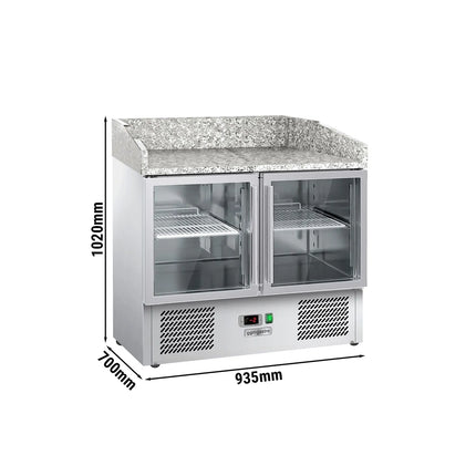GGM Gastro Commercial Pizza Prep Counter - Granite Top ECO - 935x700mm - with 2 glass doors