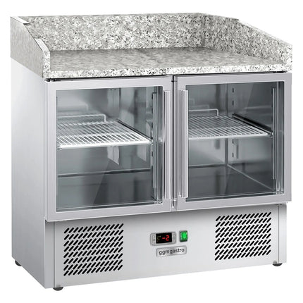 GGM Gastro Commercial Pizza Prep Counter - Granite Top ECO - 935x700mm - with 2 glass doors