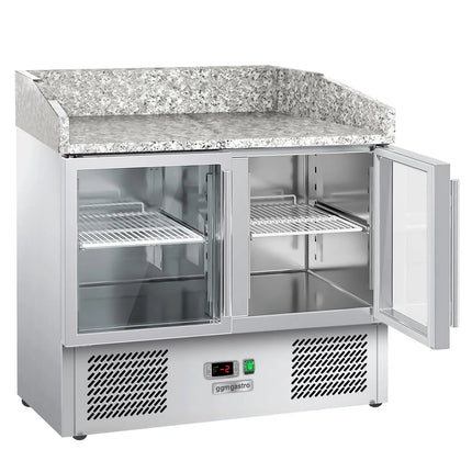 GGM Gastro Commercial Pizza Prep Counter - Granite Top ECO - 935x700mm - with 2 glass doors