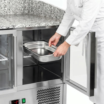 GGM Gastro Commercial Pizza Prep Counter - Granite Top ECO - 935x700mm - with 2 glass doors