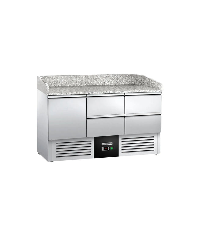 GGM Gastro Commercial Pizza Prep Counter - Granite Top PREMIUM - 1400x700mm - with 1 doors & 4 drawers