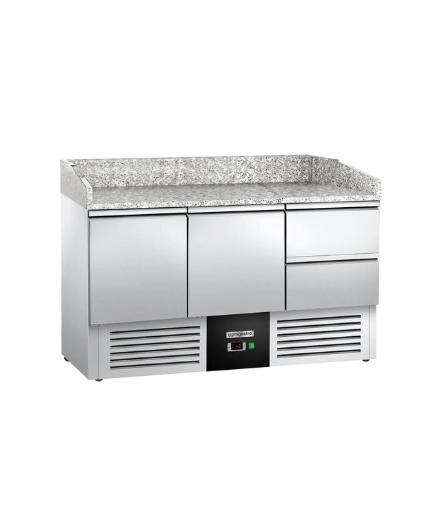 GGM Gastro Commercial Pizza Prep Counter - Granite Top PREMIUM - 1400x700mm - with 2 doors & 2 drawers