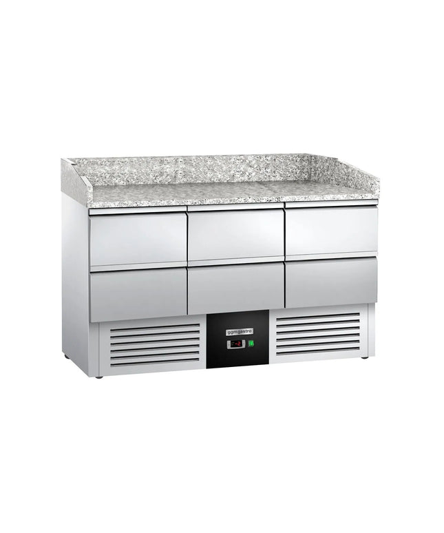 GGM Gastro Commercial Pizza Prep Counter - Granite Top PREMIUM - 1400x700mm - with 0 doors & 6 dough drawers
