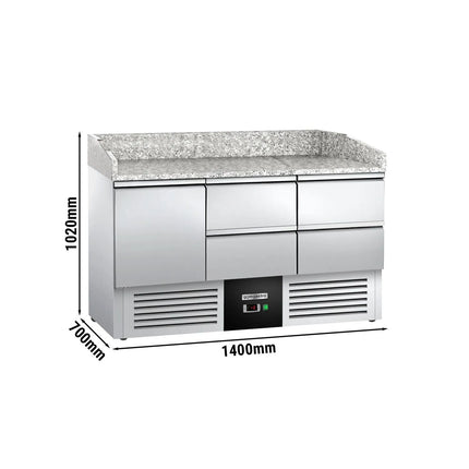 GGM Gastro Commercial Pizza Prep Counter - Granite Top PREMIUM - 1400x700mm - with 1 doors & 4 drawers