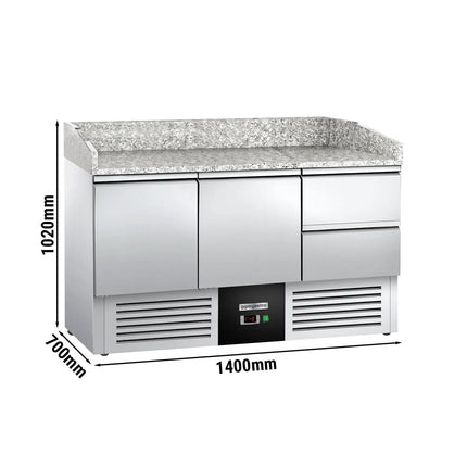 GGM Gastro Commercial Pizza Prep Counter - Granite Top PREMIUM - 1400x700mm - with 2 doors & 2 drawers
